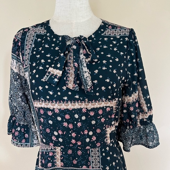 CHELSEA28 Green Blue Floral Patchwork Midi Dress Size Small - Picture 2 of 11